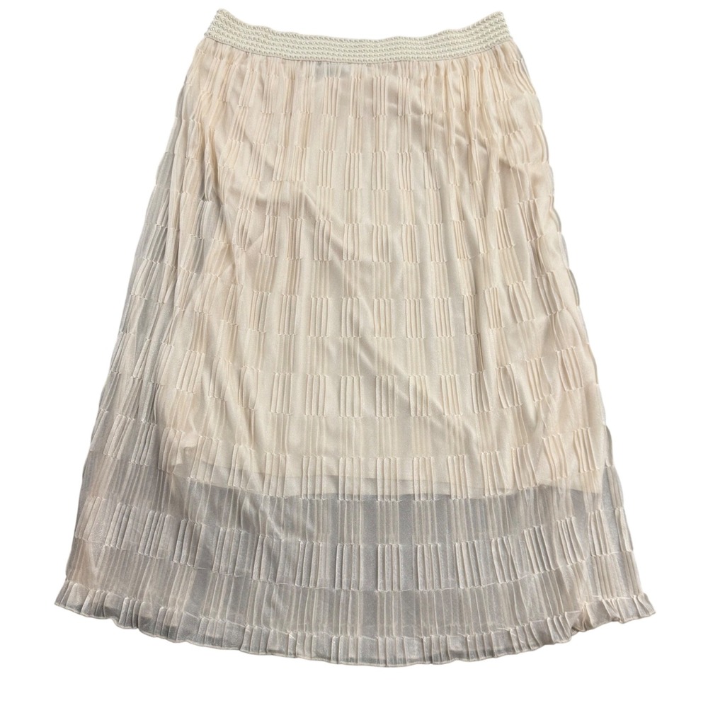 Metrowear Women's VTG Cream Ivory Sheer Pleated Midi Skirt Ballet Boho Fairy Y2k